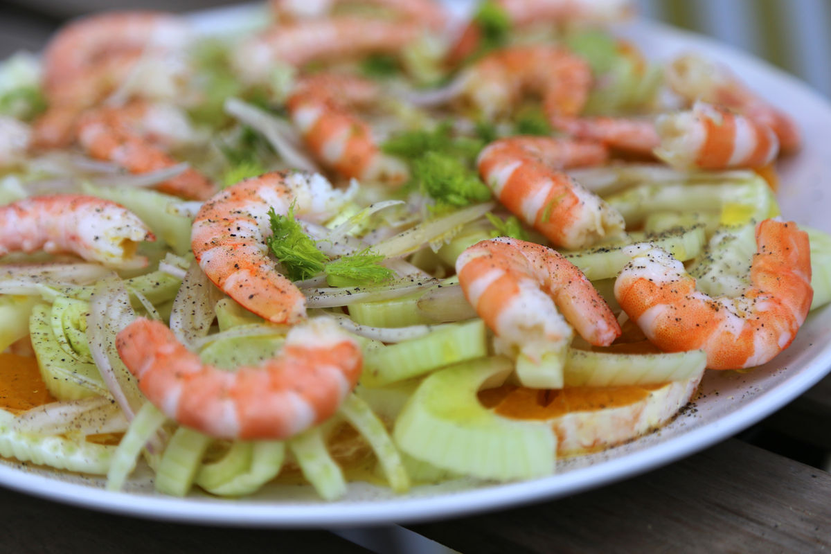 Fenchel-Orangen-Salat mit Riesengarnelen